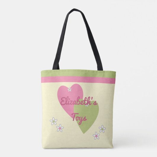 おもちゃの名前を付けた赤ちゃん女の子ピンクと緑 トートバッグ (裏面)