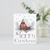 おもちゃの家あるいはログハウス、松ぼっくり、実り ポストカード (スタンド正面)