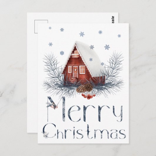 おもちゃの家あるいはログハウス、松ぼっくり、実り ポストカード (正面/裏面)