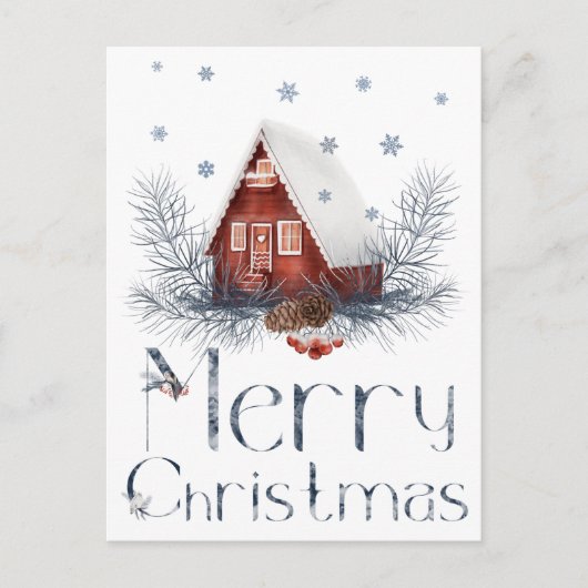 おもちゃの家やログハウス、松ぼっくり、実 ポストカード (正面)