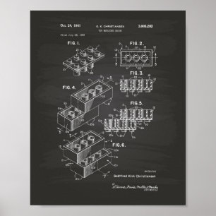 おもちゃの建物レンガ1961パテントアート – Chalkboard ポスター