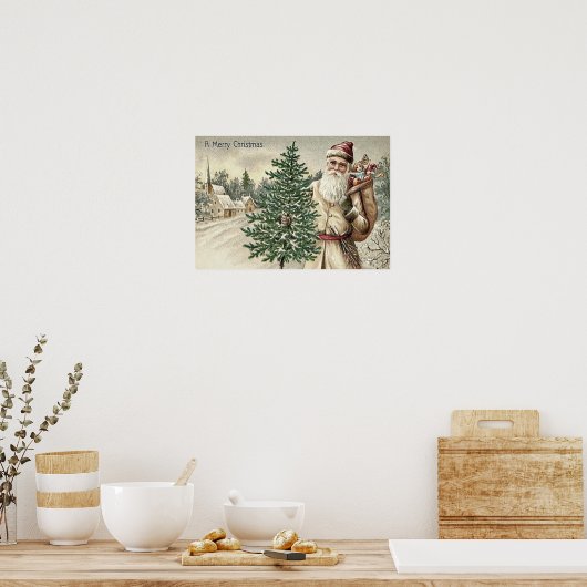 おもちゃの教会のサンタクロースのクリスマスツリーサック ポスター (キッチン)
