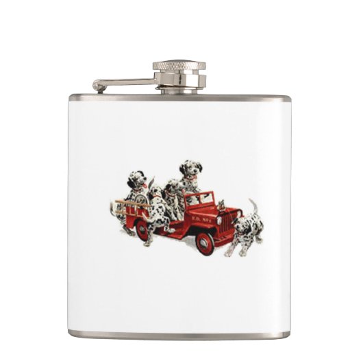 おもちゃの消防車を持つダルマチアの子犬 フラスク (正面)