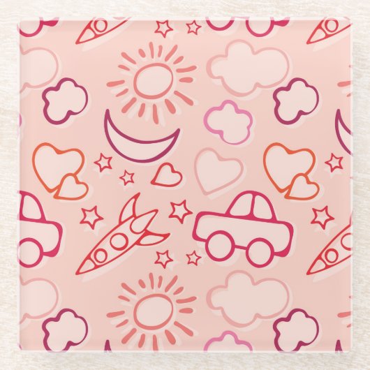 おもちゃの背景 ガラスコースター (正面)