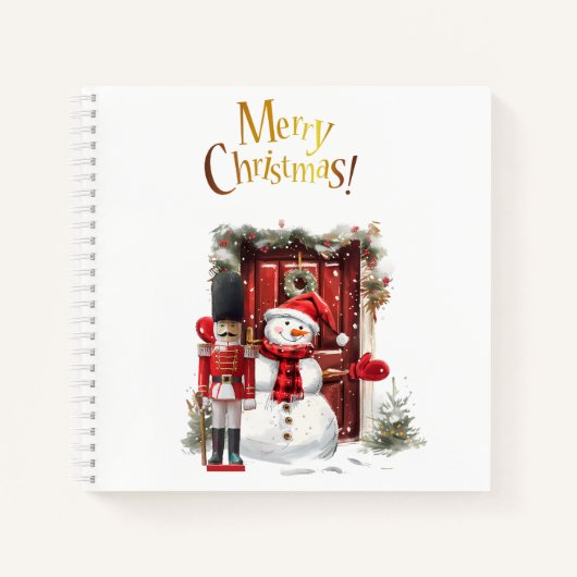 おもちゃの英国兵 くまのぬいぐるみ帽子と雪だるま ノートブック (正面)