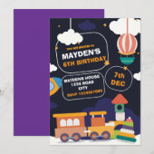 おもちゃの誕生日招待状 – 遊びの時間パーティーテーマ 招待状 (正面/裏面)