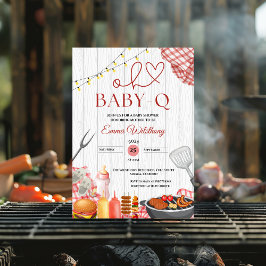 おもちゃの赤ちゃんQベイビーシャワーの女の子ラスティック BBQ 招待状