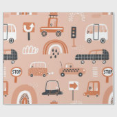 おもちゃの車に継ぎ目のないかわいい柄。漫画の車、 ラッピングペーパー (フラット)