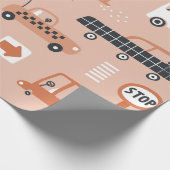 おもちゃの車に継ぎ目のないかわいい柄。漫画の車、 ラッピングペーパー (角)