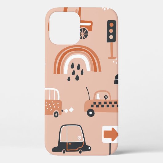 おもちゃの車に継ぎ目のないかわいい柄。漫画の車、 Case-Mate iPhoneケース (裏面)
