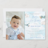 おもちゃの飛行機　1歳の誕生日と洗礼　パーティーの写真 招待状 (正面)