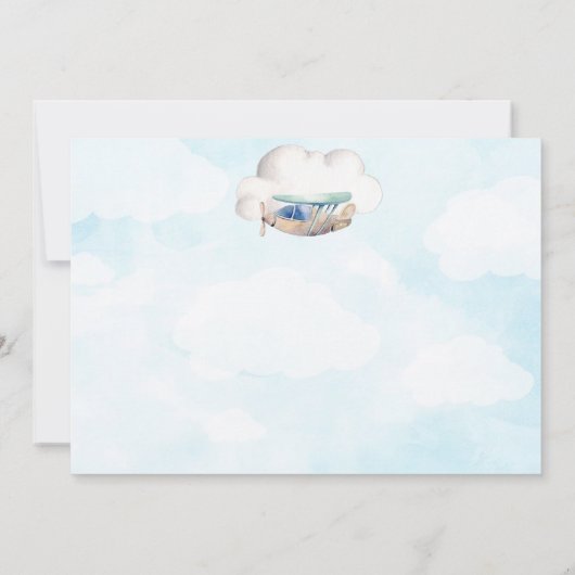 おもちゃの飛行機　1歳の誕生日と洗礼　パーティーの写真 招待状 (裏面)