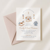 おもちゃの馬のモビール、出産前祝い 招待状