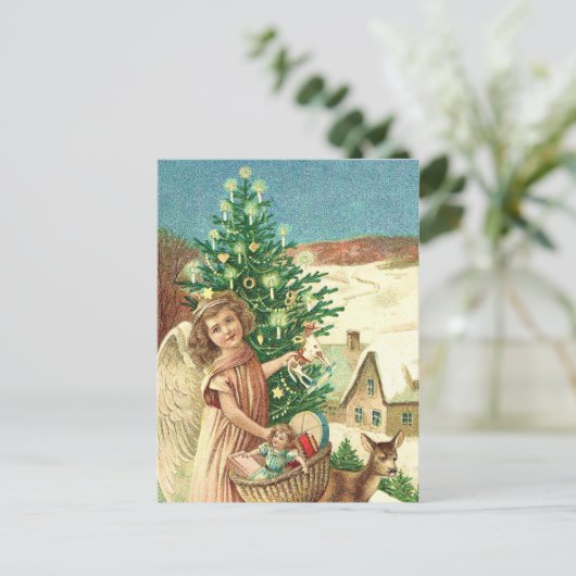 おもちゃを持ち込むクリスマスエンジェル ポストカード (スタンド正面)