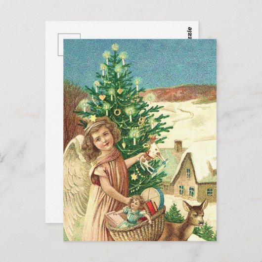 おもちゃを持ち込むクリスマスエンジェル ポストカード (正面/裏面)