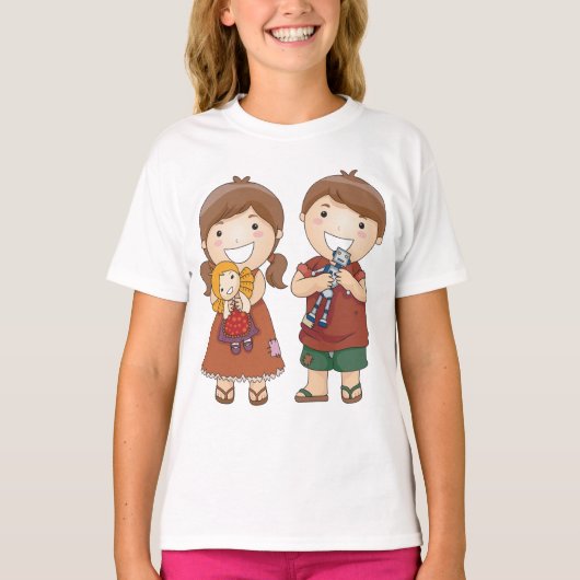 おもちゃを持った子ども Tシャツ (正面)