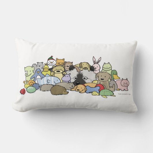 おもちゃを持つKeeshond ランバークッション (正面)