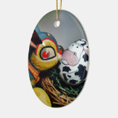 おもちゃウサギと牛卵 セラミックオーナメント (左)