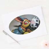 おもちゃウサギと牛卵 楕円形シール (封筒)