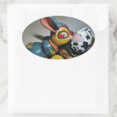 おもちゃウサギと牛卵 楕円形シール (バッグ)