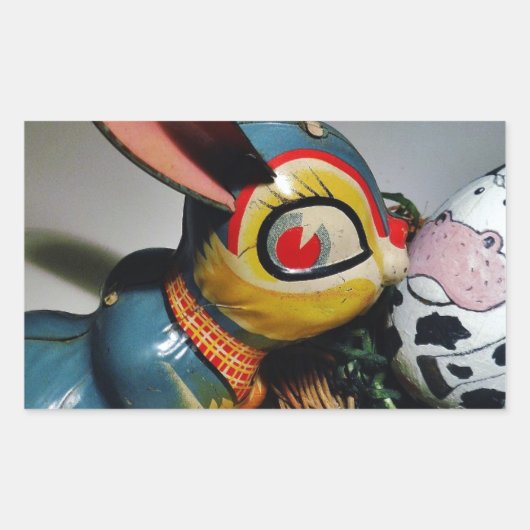 おもちゃウサギと牛卵 長方形シール (正面)