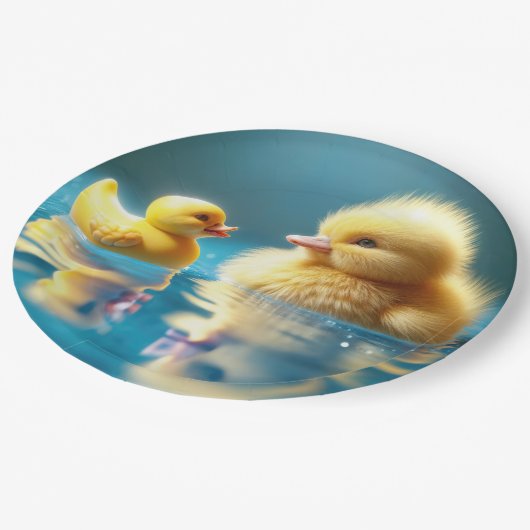 おもちゃゴム鴨の黄色いアヒル ペーパープレート (アングル)