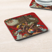 おもちゃセットのコルクコースターを持つ父のクリスマス コースター (左側)