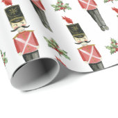 おもちゃソルジャーホリーウォーターカラーレッドクリスマスホリデー ラッピングペーパー (ロールコーナー)