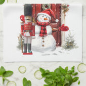 おもちゃブリティッシュ兵士のベアスキン帽子と雪だるま キッチンタオル (折り畳み)