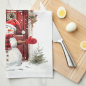 おもちゃブリティッシュ兵士のベアスキン帽子と雪だるま キッチンタオル (四つ折り)