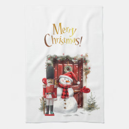 おもちゃブリティッシュ兵士のベアスキン帽子と雪だるま キッチンタオル