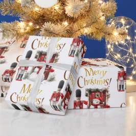 おもちゃブリティッシュ兵士のベアスキン帽子と雪だるま ラッピングペーパー