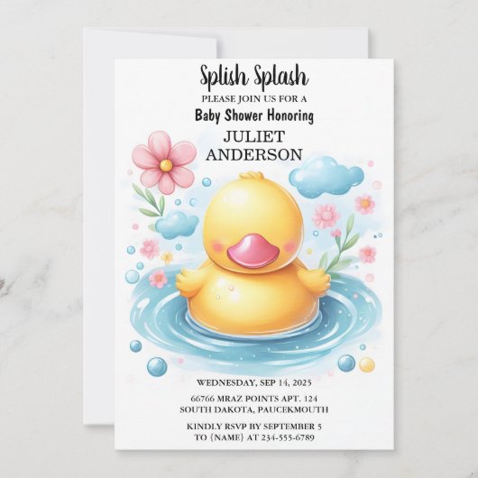 おもちゃプールフォームBashツインゴムアヒル赤ちゃんシャワー 招待状 (正面)
