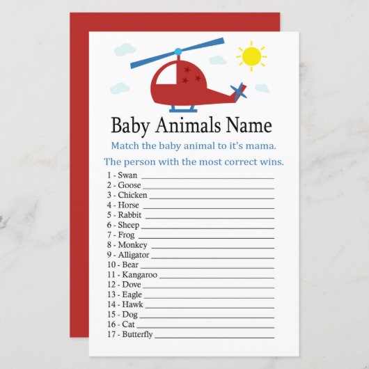 おもちゃヘリコプター赤ちゃん動物の名前ゲーム (正面/裏面)