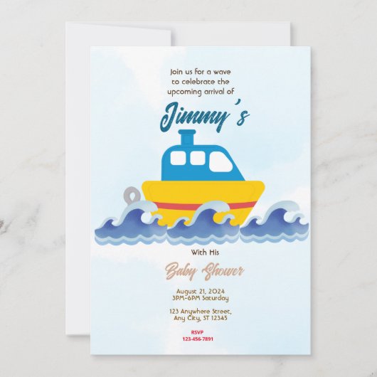 おもちゃボート赤ちゃんシャワー 招待状 (正面)