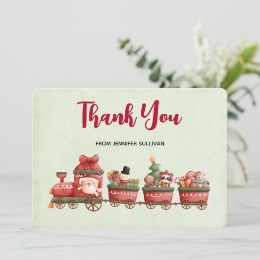 おもちゃ付きかわいいヴィンテージクリスマストレインありがとう サンキューカード (スタンド正面)