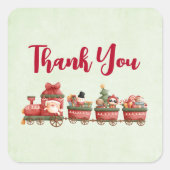 おもちゃ付きかわいいヴィンテージクリスマストレインありがとう スクエアシール (正面)