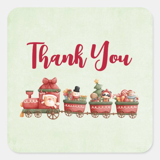 おもちゃ付きかわいいヴィンテージクリスマストレインありがとう スクエアシール (正面)