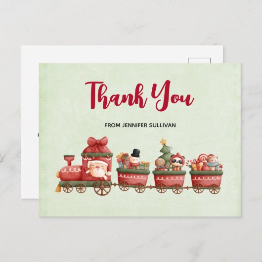 おもちゃ付きかわいいヴィンテージクリスマストレインありがとう ポストカード (正面/裏面)