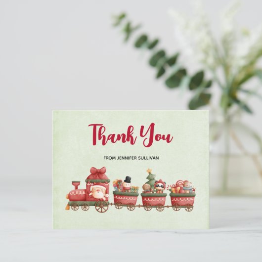 おもちゃ付きかわいいヴィンテージクリスマストレインありがとう ポストカード (スタンド正面)