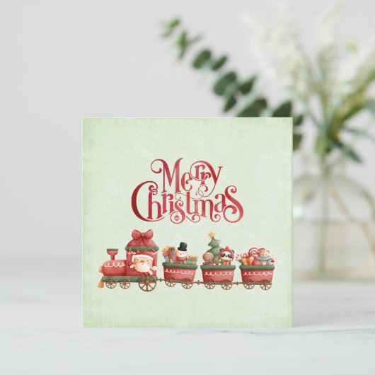 おもちゃ付きかわいいヴィンテージクリスマストレインクリスマスカード カード (スタンド正面)