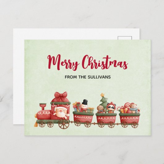 おもちゃ付きかわいいヴィンテージクリスマストレインクリスマス シーズンポストカード (正面/裏面)