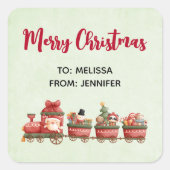 おもちゃ付きかわいいヴィンテージクリスマストレインクリスマス スクエアシール (正面)