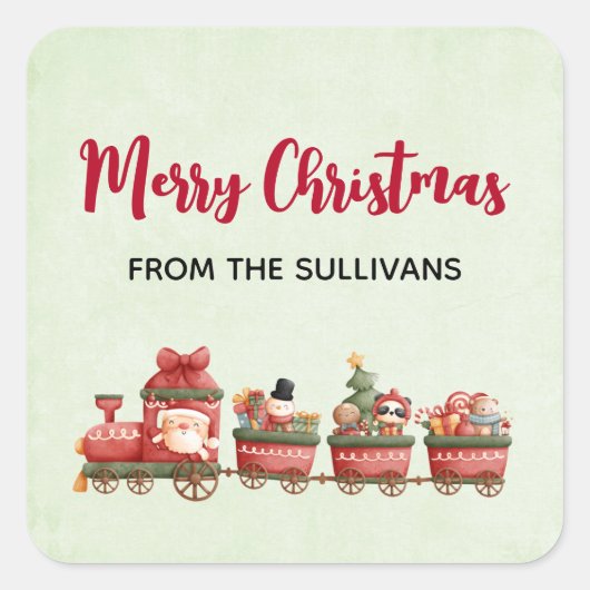 おもちゃ付きかわいいヴィンテージクリスマストレインクリスマス スクエアシール (正面)