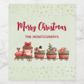 おもちゃ付きかわいいヴィンテージクリスマストレインクリスマス ワインラベル (シングルラベル)