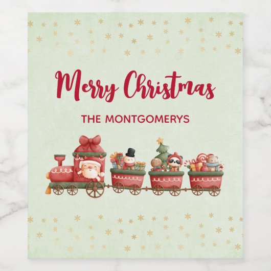 おもちゃ付きかわいいヴィンテージクリスマストレインクリスマス ワインラベル (シングルラベル)