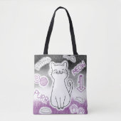 おもちゃ付きの笑顔の猫黒灰色紫 トートバッグ (正面)