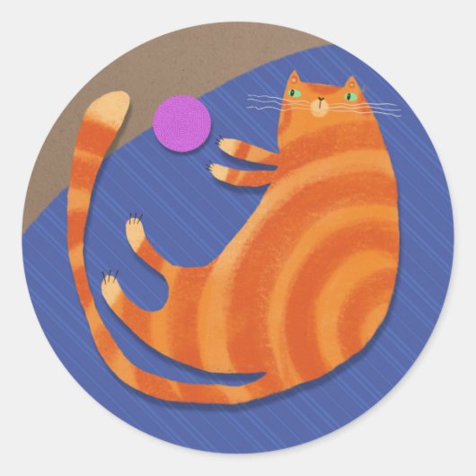 おもちゃ付きオレンジタビー猫 ラウンドシール (正面)