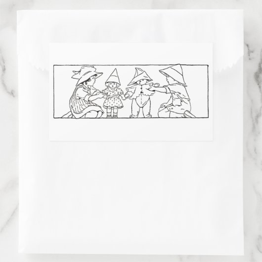 おもちゃ付き女の子と男の子ヴィンテージアートシール 長方形シール (バッグ)