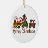 おもちゃ列車のティーで愛らしいパグとサンタ，ギフト セラミックオーナメント (右)